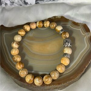 Picture Jasper Stretch Bracelet with Silver Buddha Charm